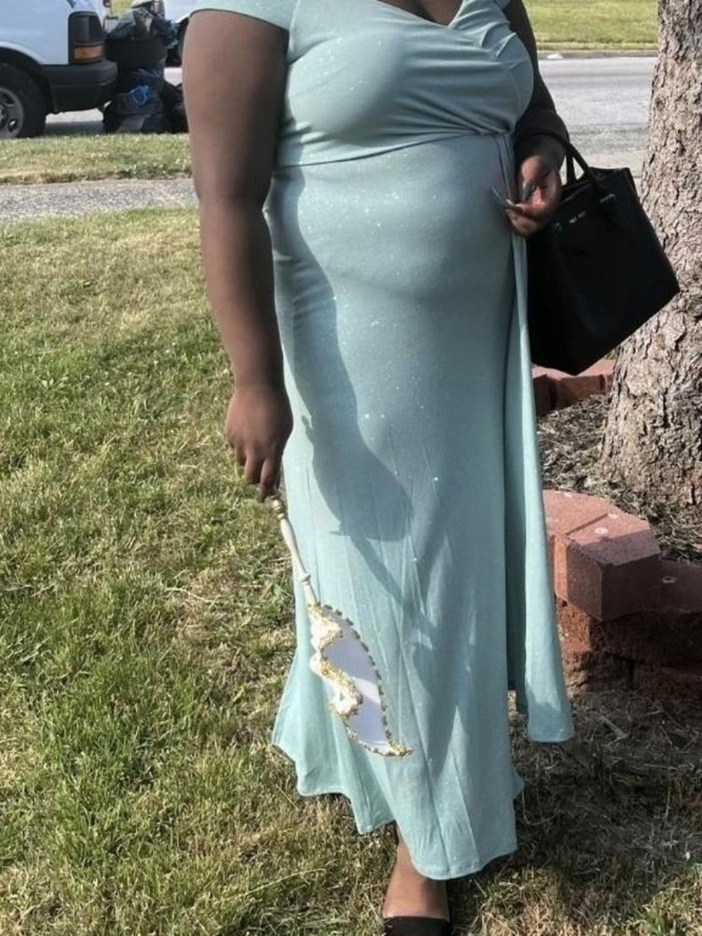 Macy's Light Mint Green Maxi Skirt with Gold Accent